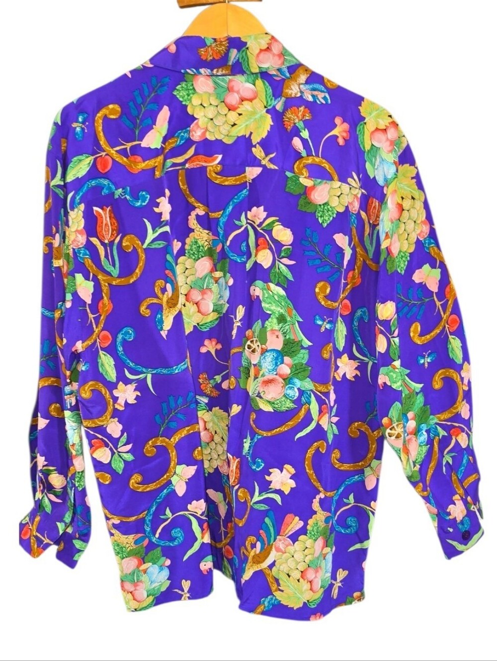 Diane Von Furstenberg Silk Tropical Purple Floral Blouse Size L - Picture 2 of 4